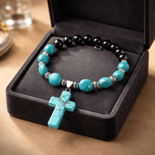 Turquoise Stone Cross Bracelet (MW) | Mamabug ReCreations - Artisan Jewelry