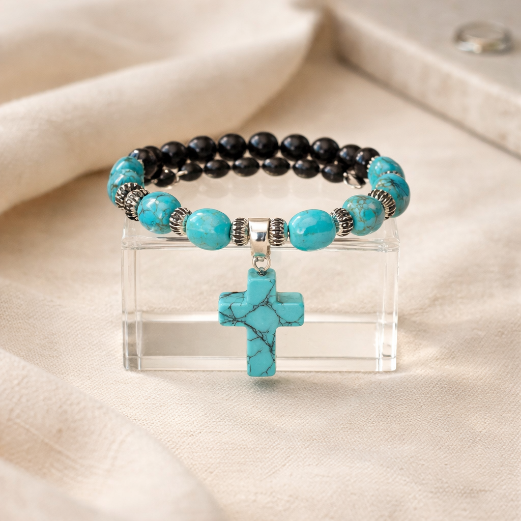 Turquoise Stone Cross Bracelet (MW)