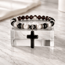 Black Obsidian Stone Cross Bracelet (MW) | Mamabug ReCreations - Artisan Jewelry