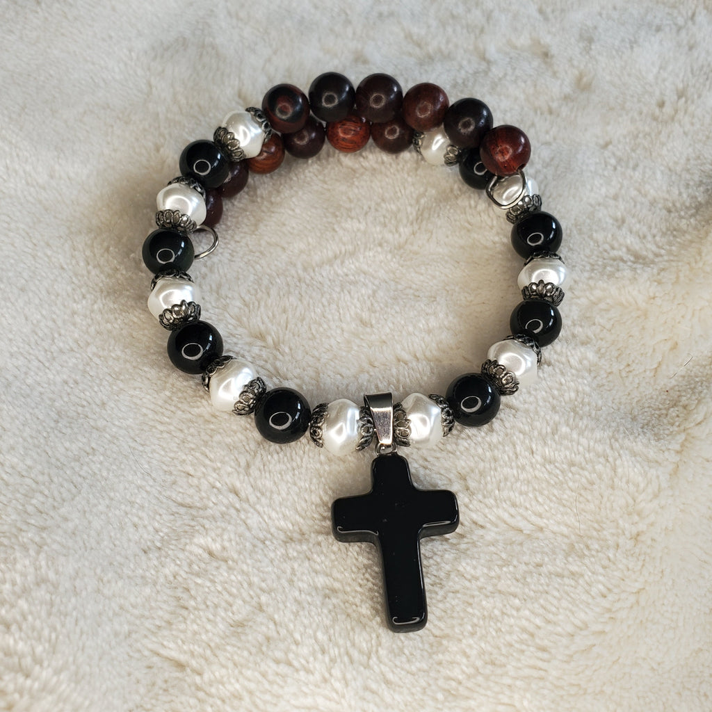 Black Obsidian Stone Cross Bracelet (MW)