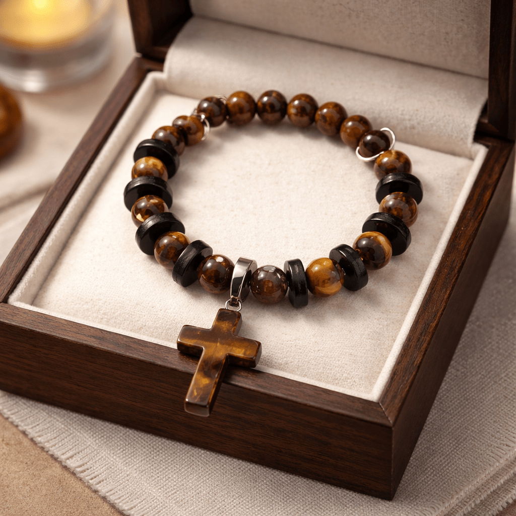 Tigers Eye Stone Cross Bracelet (MW)