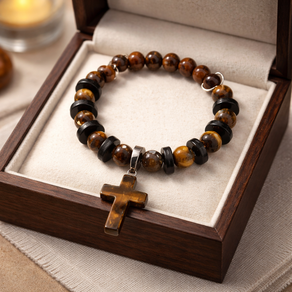 Tigers Eye Stone Cross Bracelet (MW)
