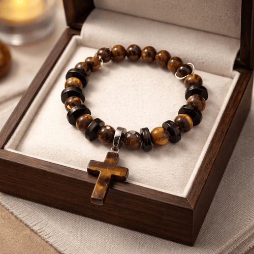 Tigers Eye Stone Cross Bracelet (MW) | Mamabug ReCreations - Artisan Jewelry