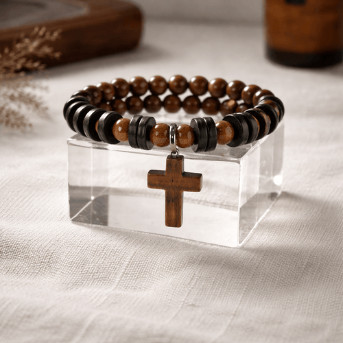 Tigers Eye Stone Cross Bracelet (MW) | Mamabug ReCreations - Artisan Jewelry