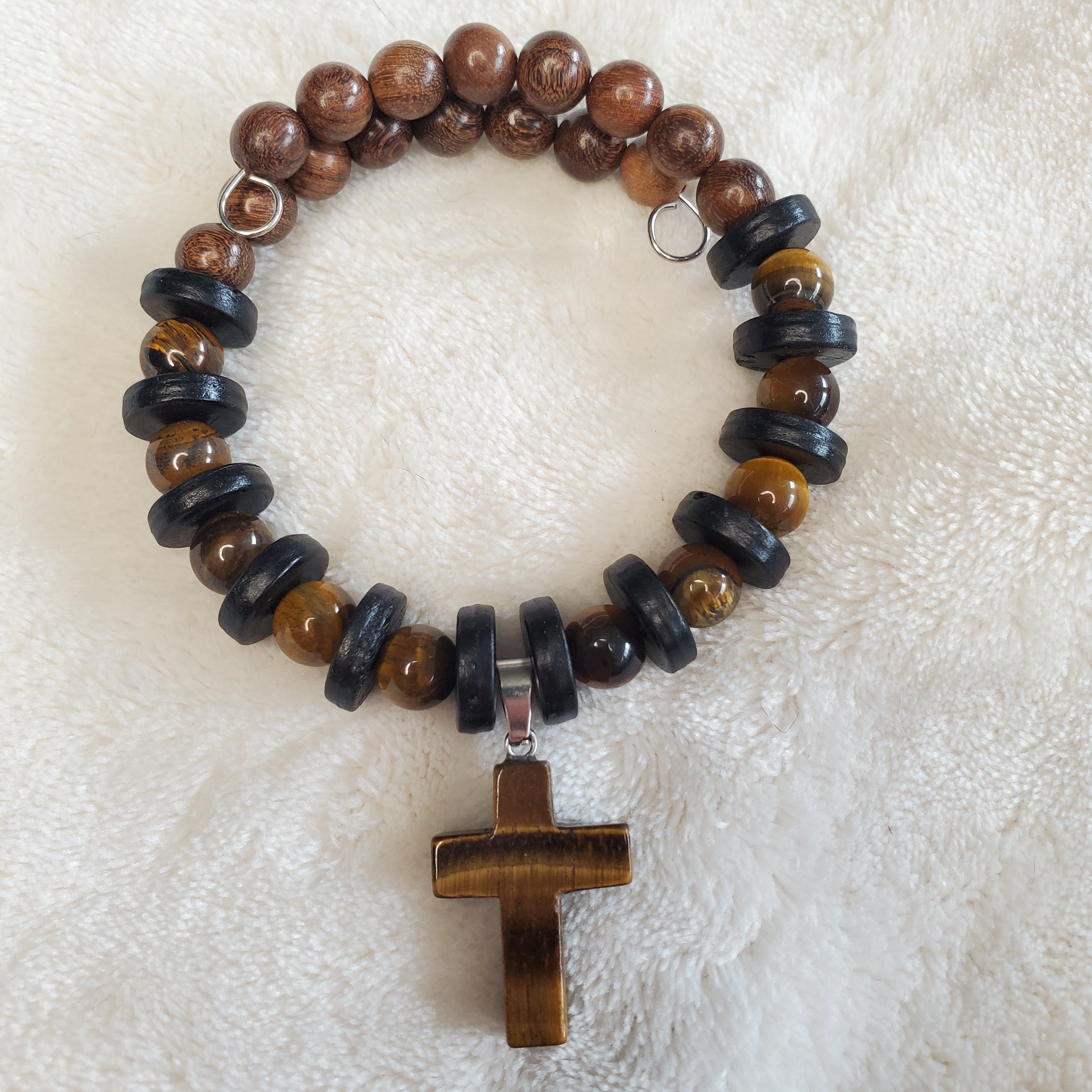 Tigers Eye Stone Cross Bracelet (MW)