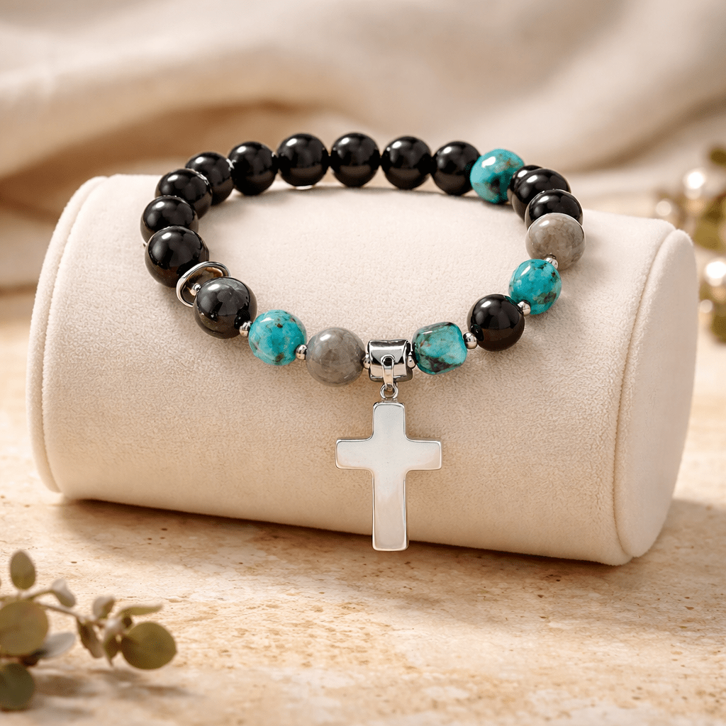 Clear Quartz Stone Cross Bracelet (MW)