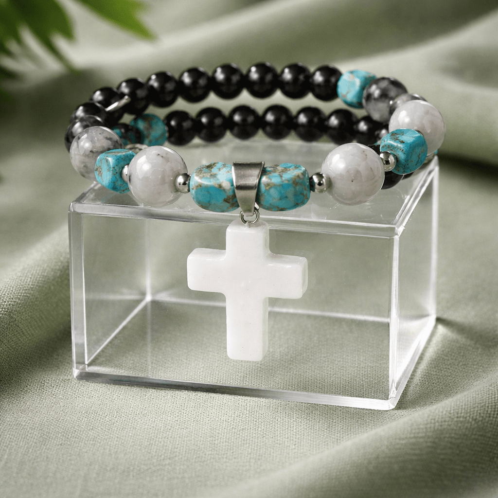 Clear Quartz Stone Cross Bracelet (MW)