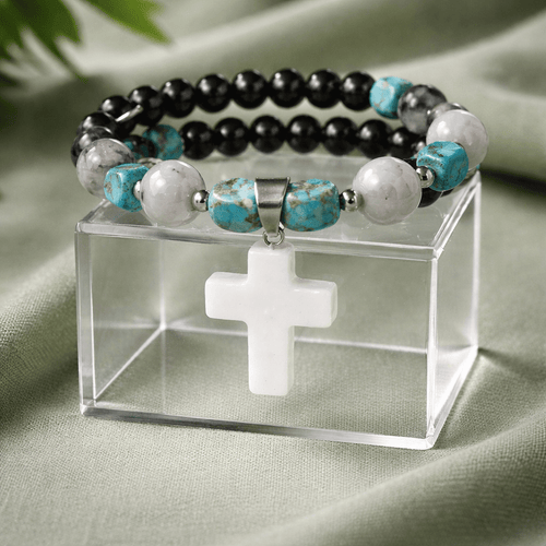 Clear Quartz Stone Cross Bracelet (MW) | Mamabug ReCreations - Artisan Jewelry
