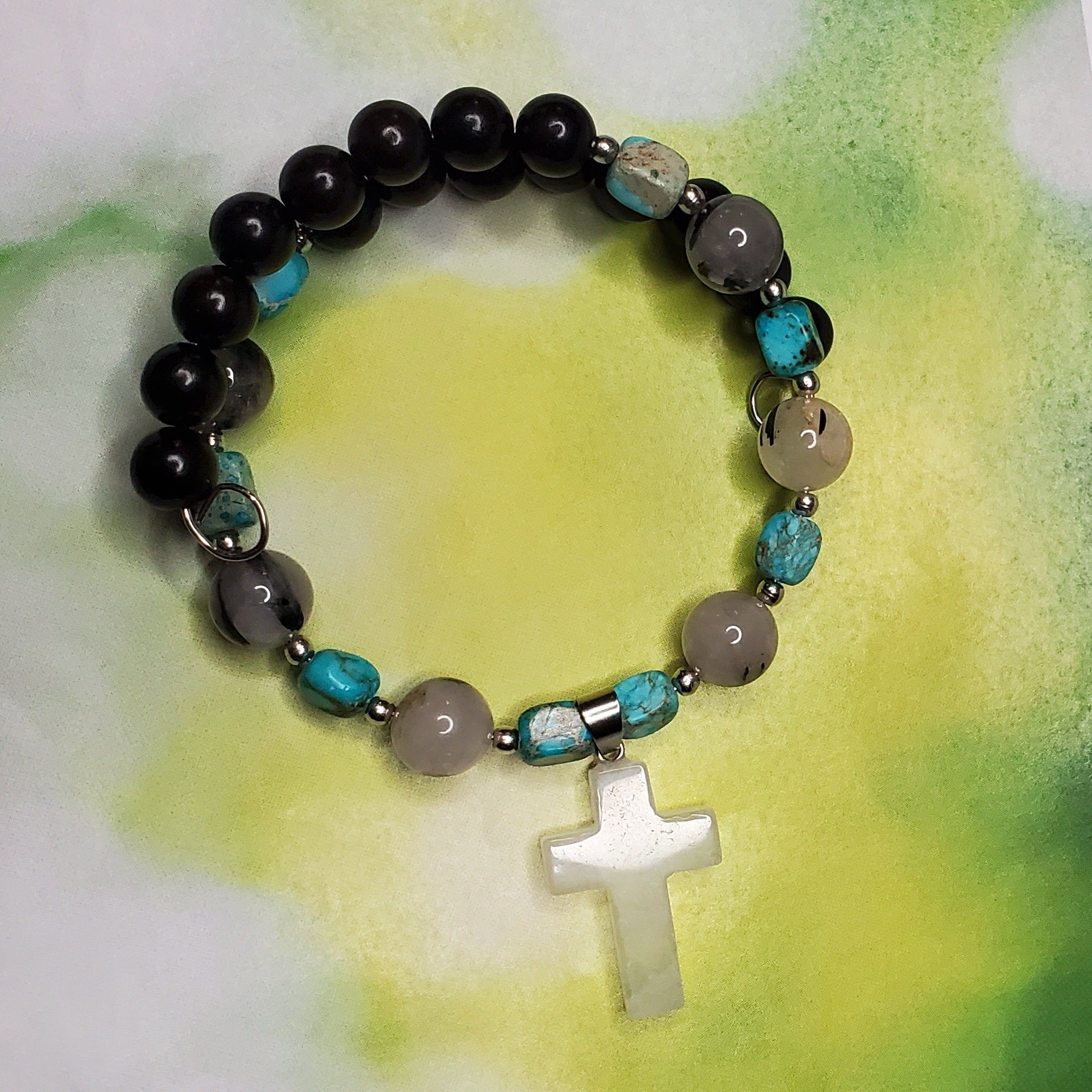 Clear Quartz Stone Cross Bracelet (MW) | Mamabug ReCreations - Artisan Jewelry