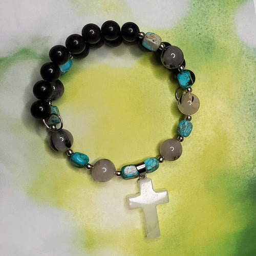 Clear Quartz Stone Cross Bracelet (MW) | Mamabug ReCreations - Artisan Jewelry