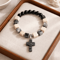 Gray Lace Agate Stone Cross Bracelet (MW)