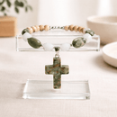 Green Mottled Unakite Stone Cross Bracelet (MW) | Mamabug ReCreations - Artisan Jewelry