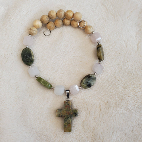 Green Mottled Unakite Stone Cross Bracelet (MW) | Mamabug ReCreations - Artisan Jewelry