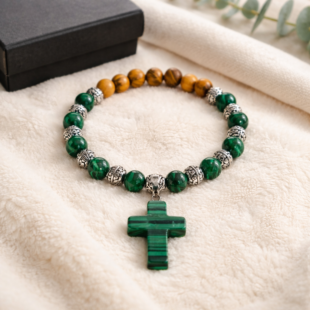 Green Malachite Stone Cross Bracelet (MW)