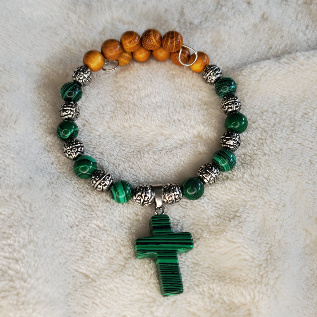 Green Malachite Stone Cross Bracelet (MW)