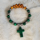 Green Malachite Stone Cross Bracelet (MW) | Mamabug ReCreations - Artisan Jewelry