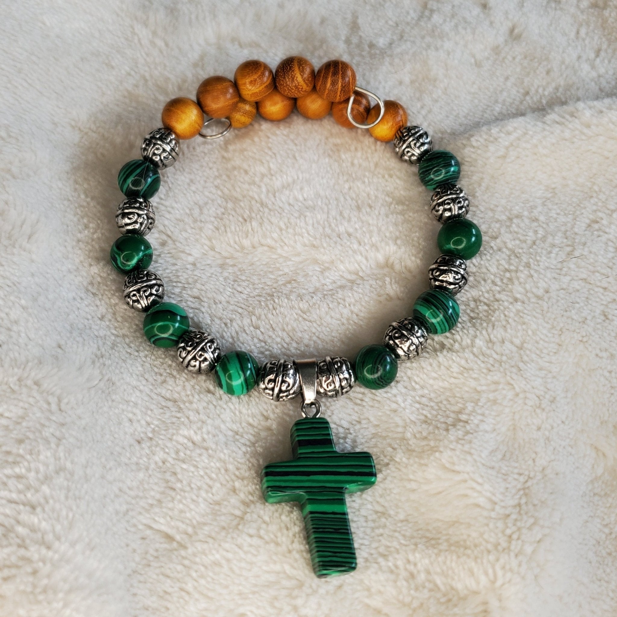 Green Malachite Stone Cross Bracelet (MW) | Mamabug ReCreations - Artisan Jewelry