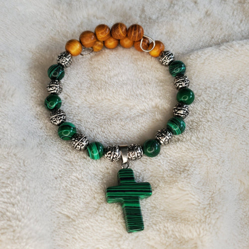 Green Malachite Stone Cross Bracelet (MW) | Mamabug ReCreations - Artisan Jewelry