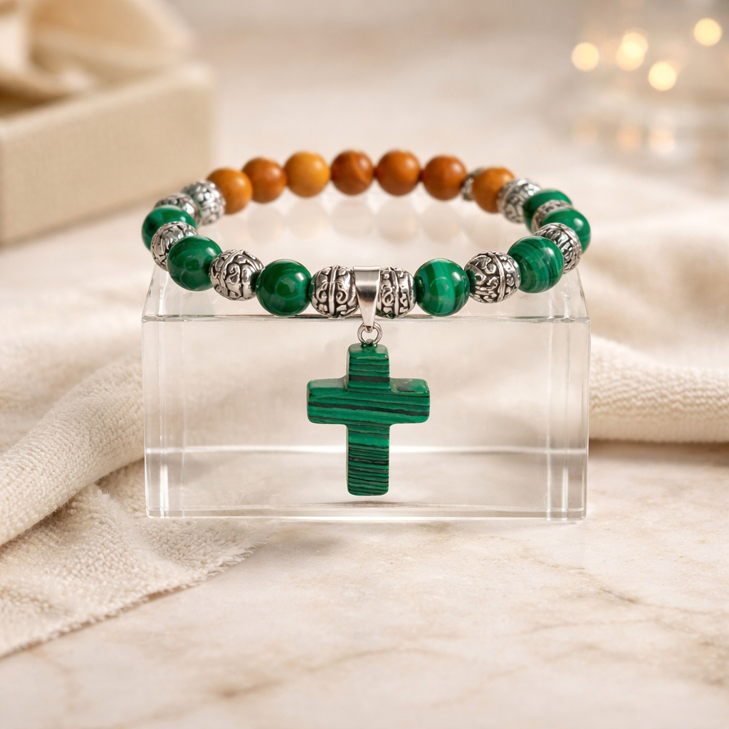 Green Malachite Stone Cross Bracelet (MW)