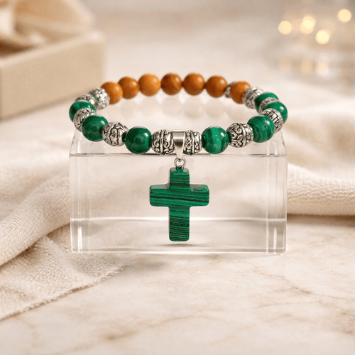 Green Malachite Stone Cross Bracelet (MW) | Mamabug ReCreations - Artisan Jewelry