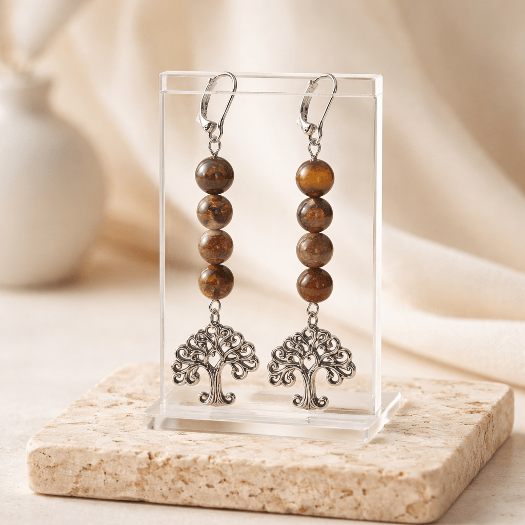 Tree of Life Earrings - Jasper and Wood