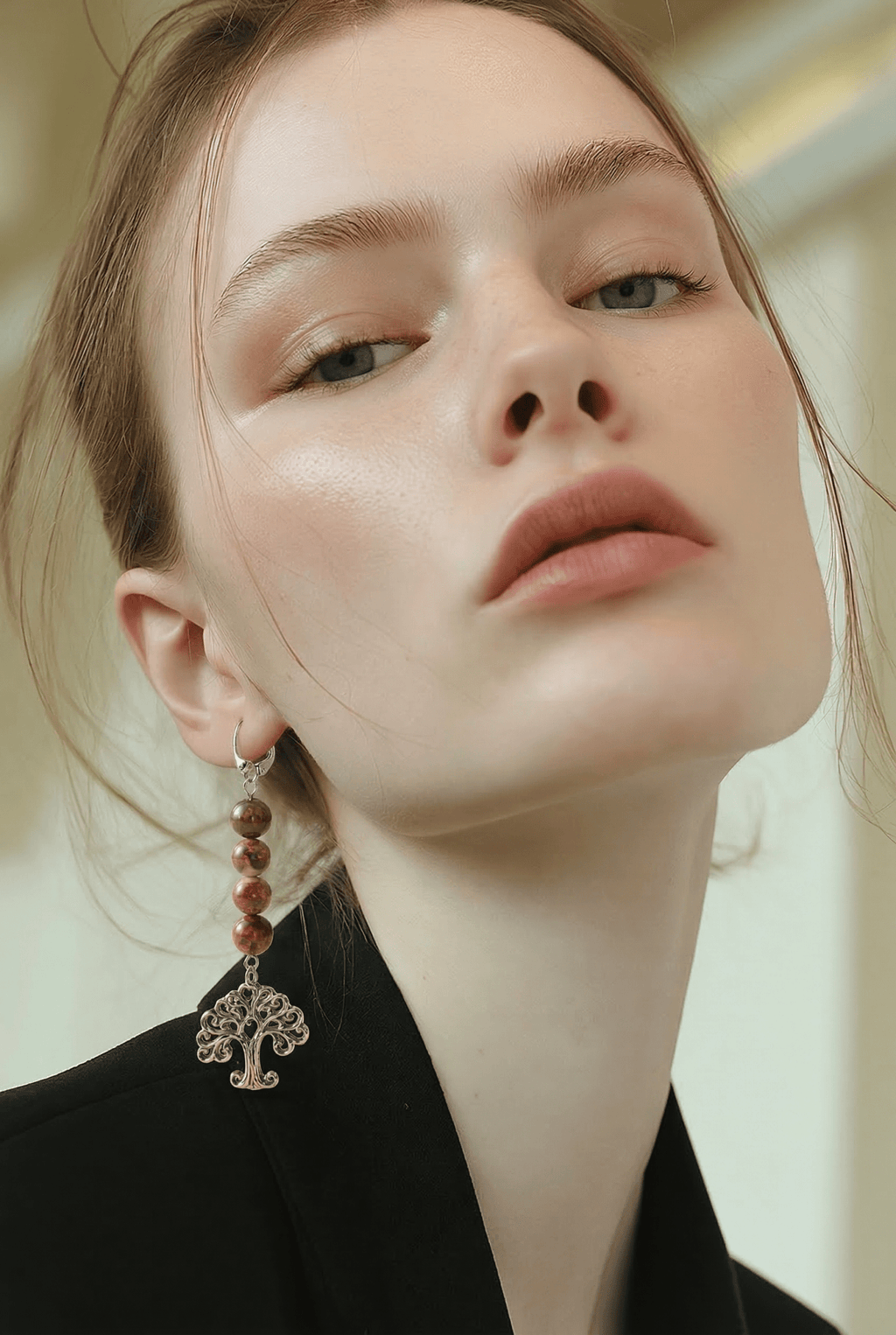Tree of Life Earrings - Jasper and Wood