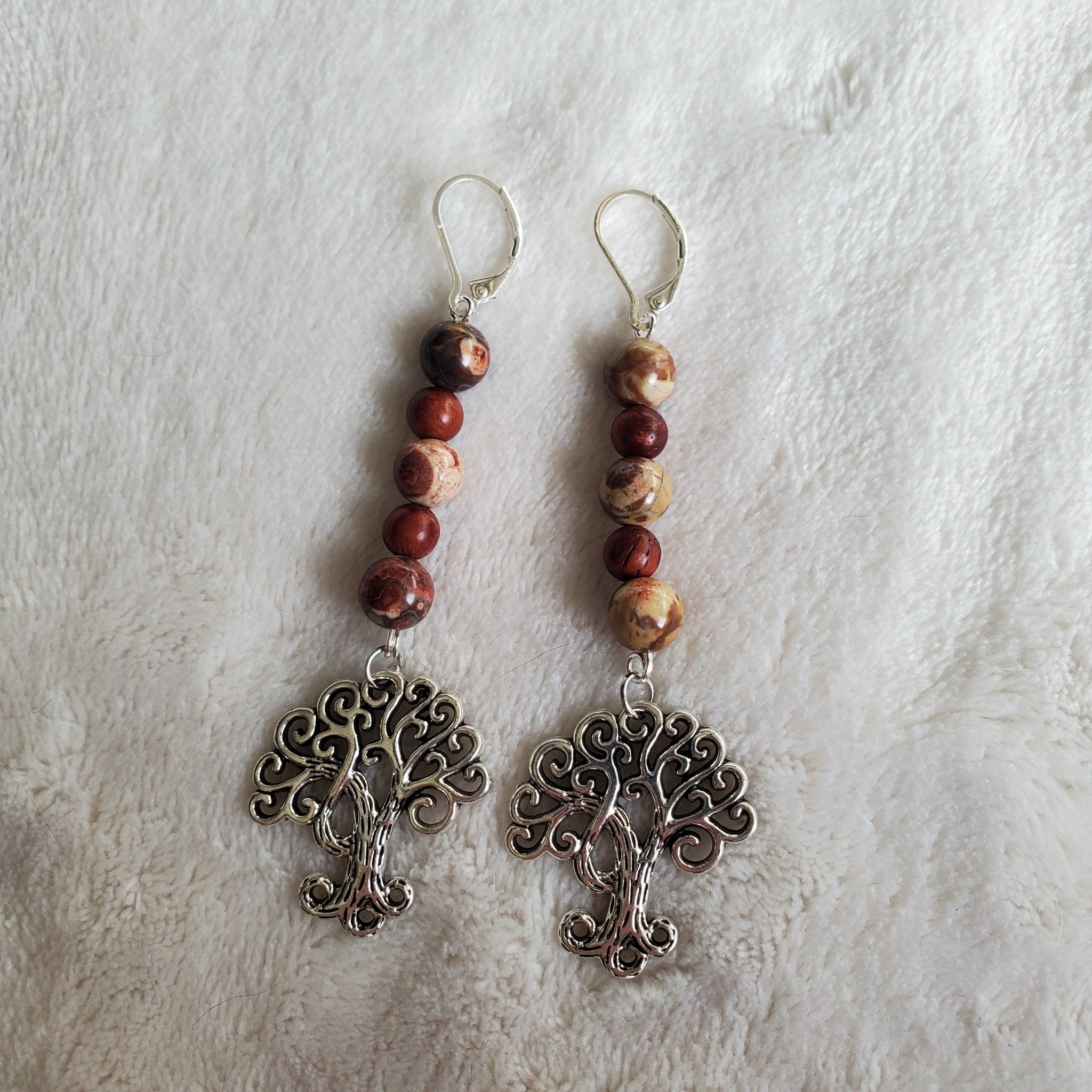 Tree of Life Earrings - Jasper and Wood | Mamabug ReCreations - Artisan Jewelry