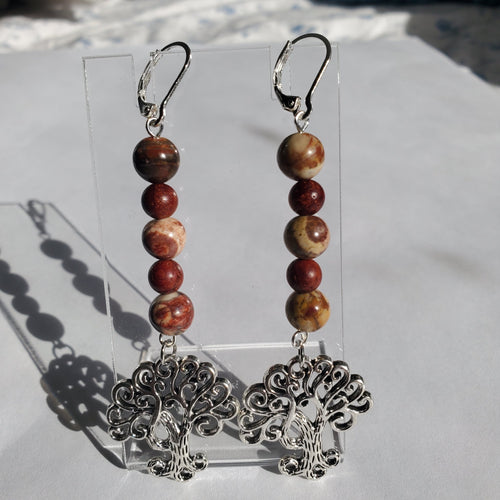 Tree of Life Earrings - Jasper and Wood | Mamabug ReCreations - Artisan Jewelry