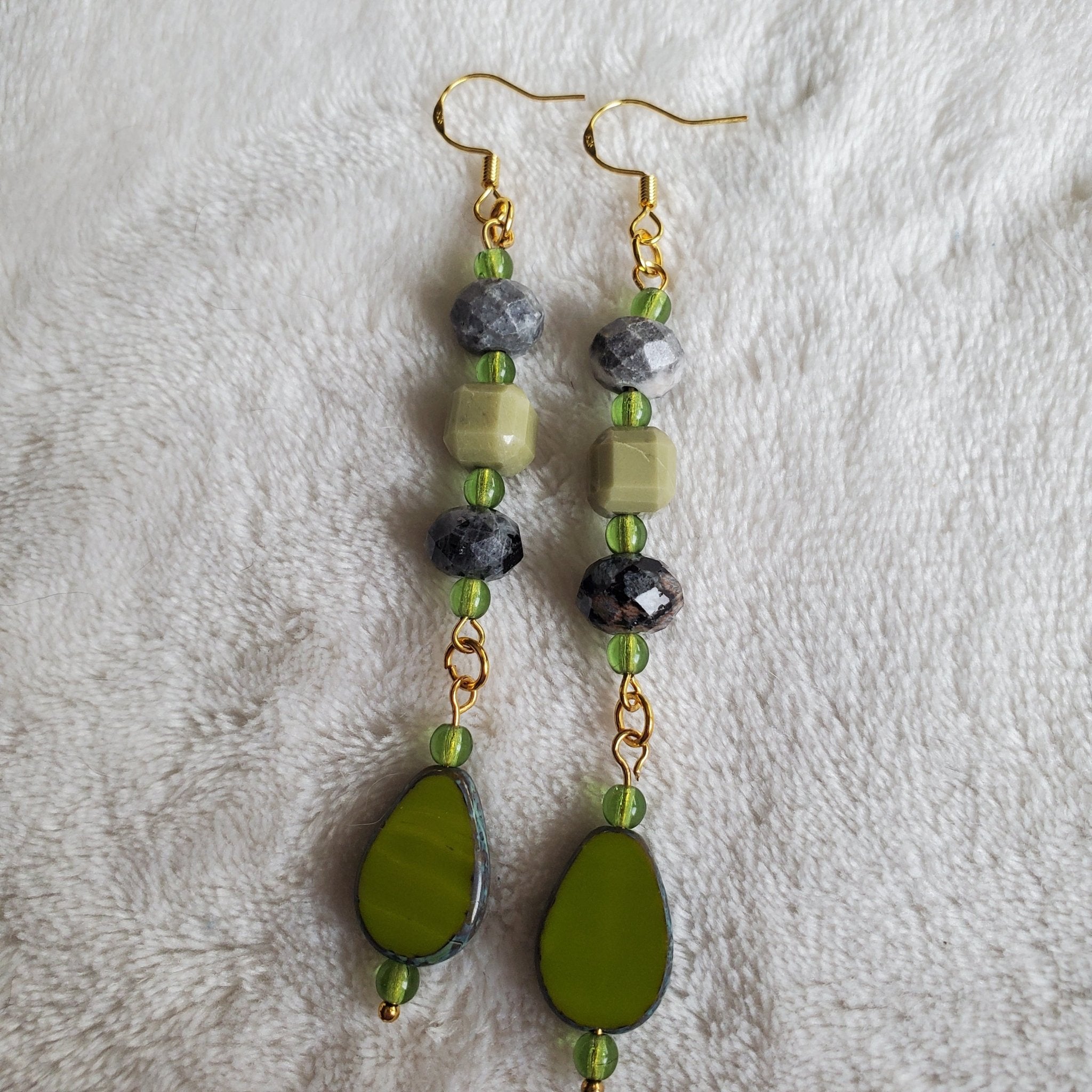 Green Geometric Earrings | Mamabug ReCreations - Artisan Jewelry