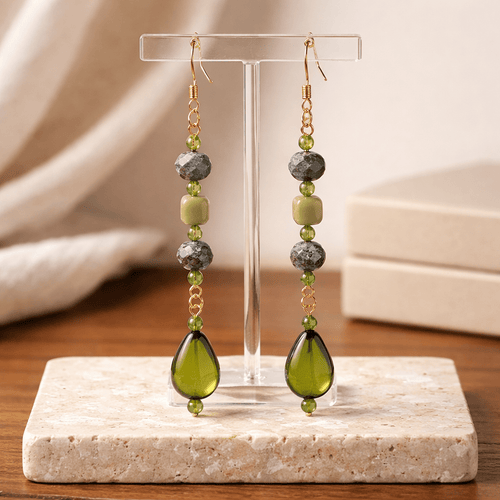 Green Geometric Earrings | Mamabug ReCreations - Artisan Jewelry