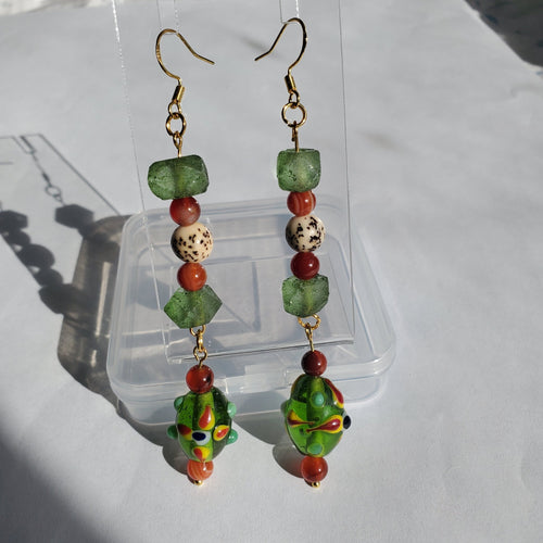 Long Green Dangle Earrings | Mamabug ReCreations - Artisan Jewelry