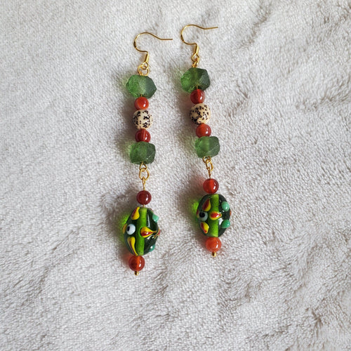 Long Green Dangle Earrings | Mamabug ReCreations - Artisan Jewelry