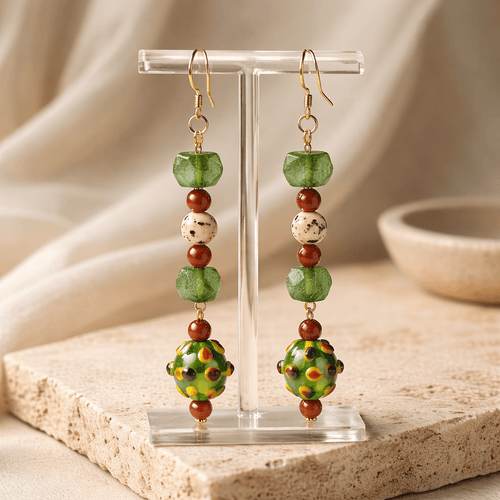 Long Green Dangle Earrings | Mamabug ReCreations - Artisan Jewelry