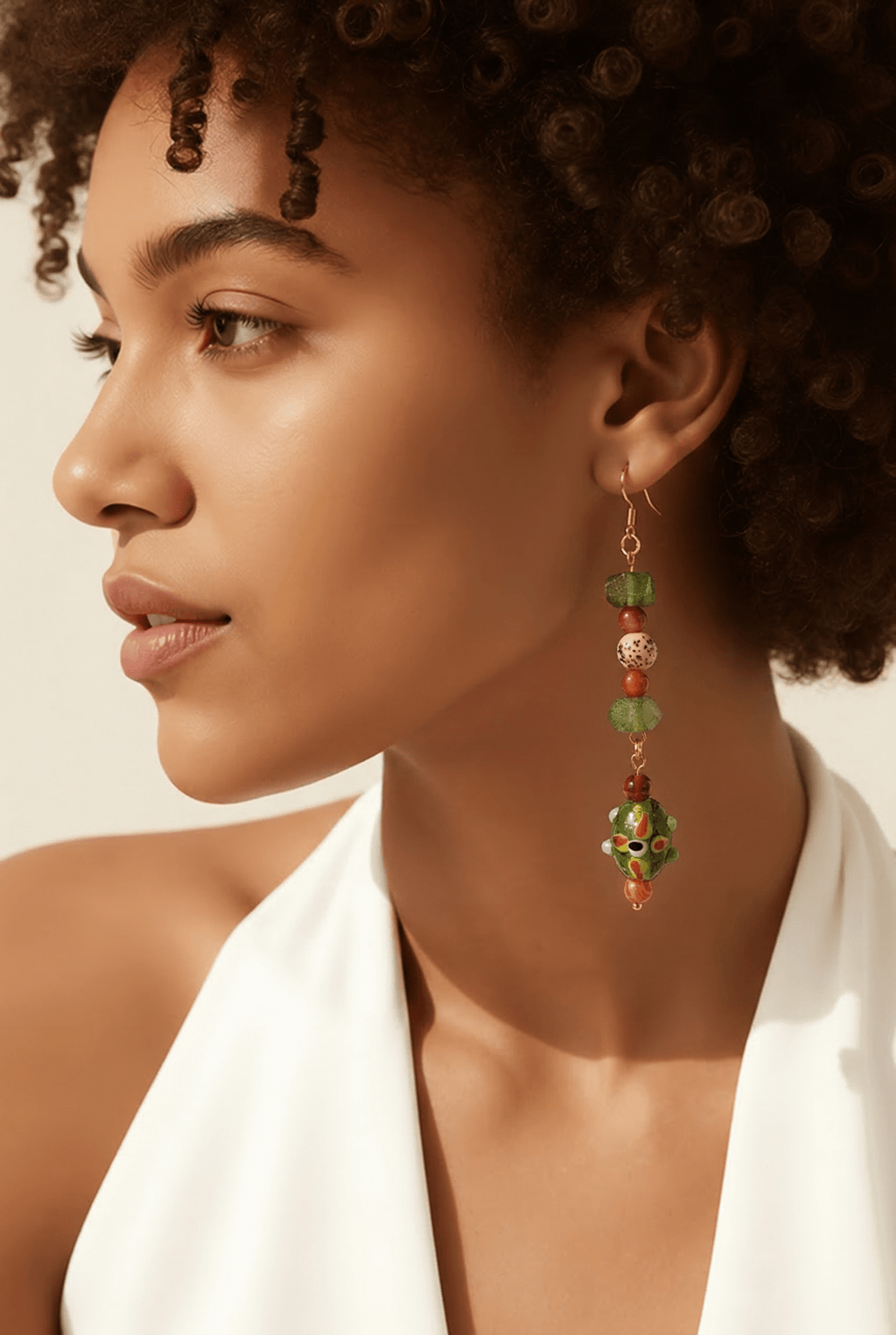 Long Green Dangle Earrings