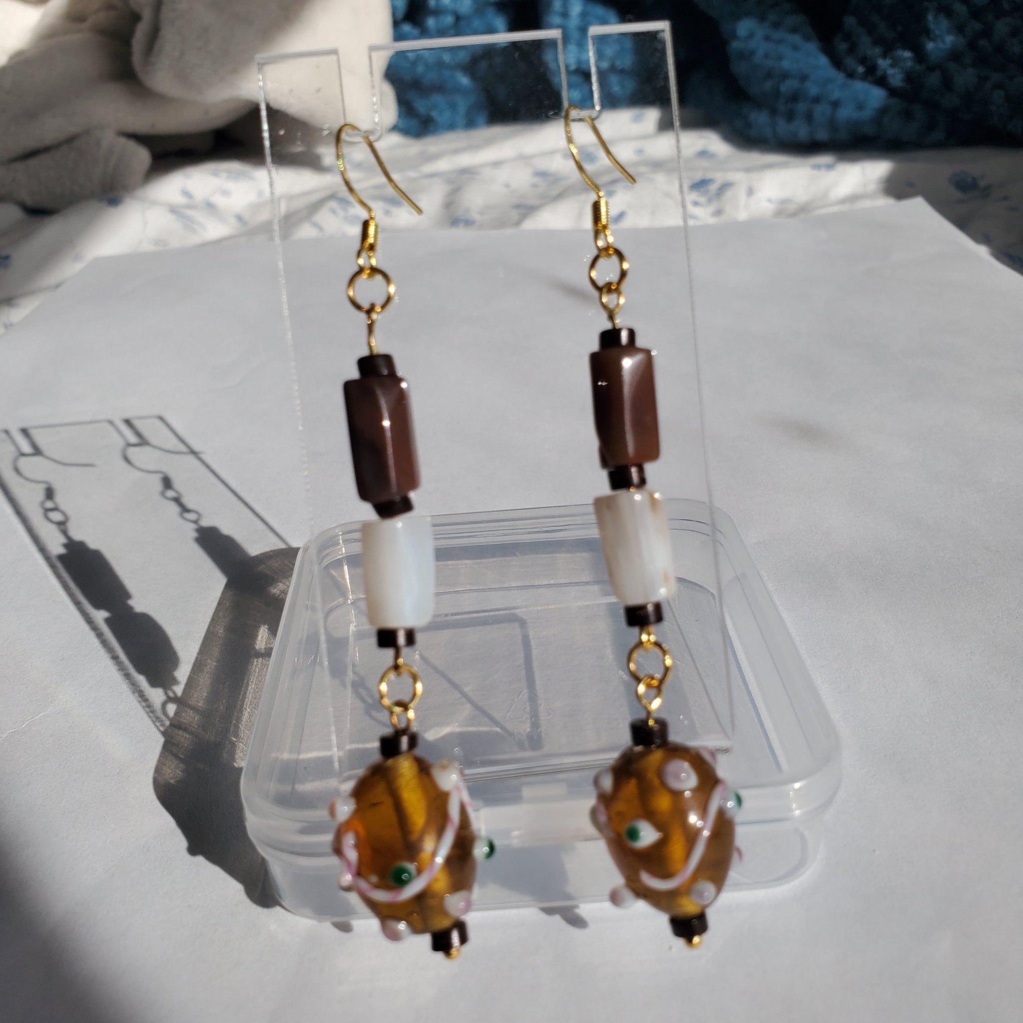 Long Brown Dangle Earrings | Mamabug ReCreations - Artisan Jewelry