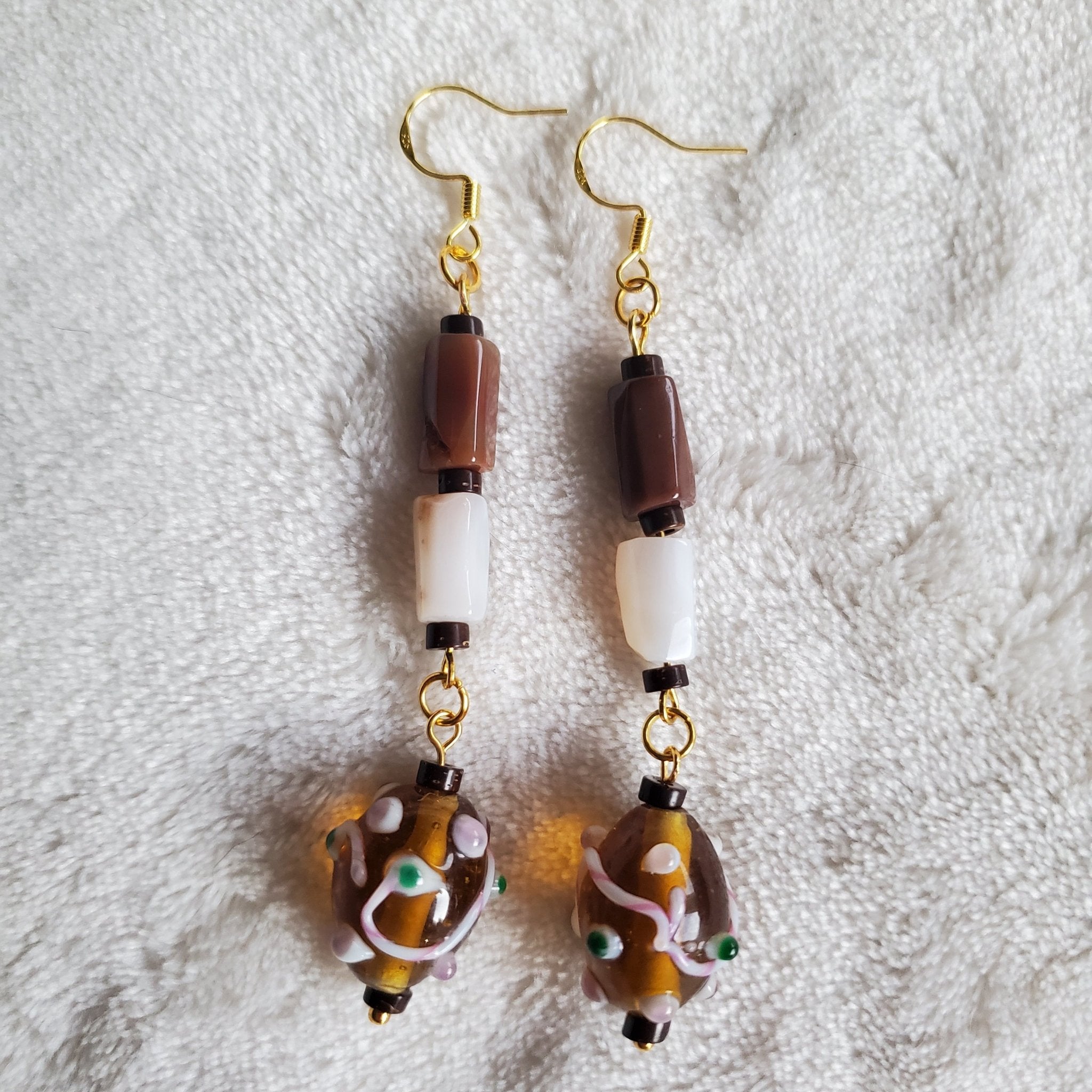 Long Brown Dangle Earrings | Mamabug ReCreations - Artisan Jewelry