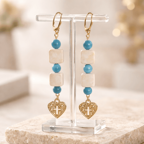 Gold Heart Cross Earrings | Mamabug ReCreations - Artisan Jewelry