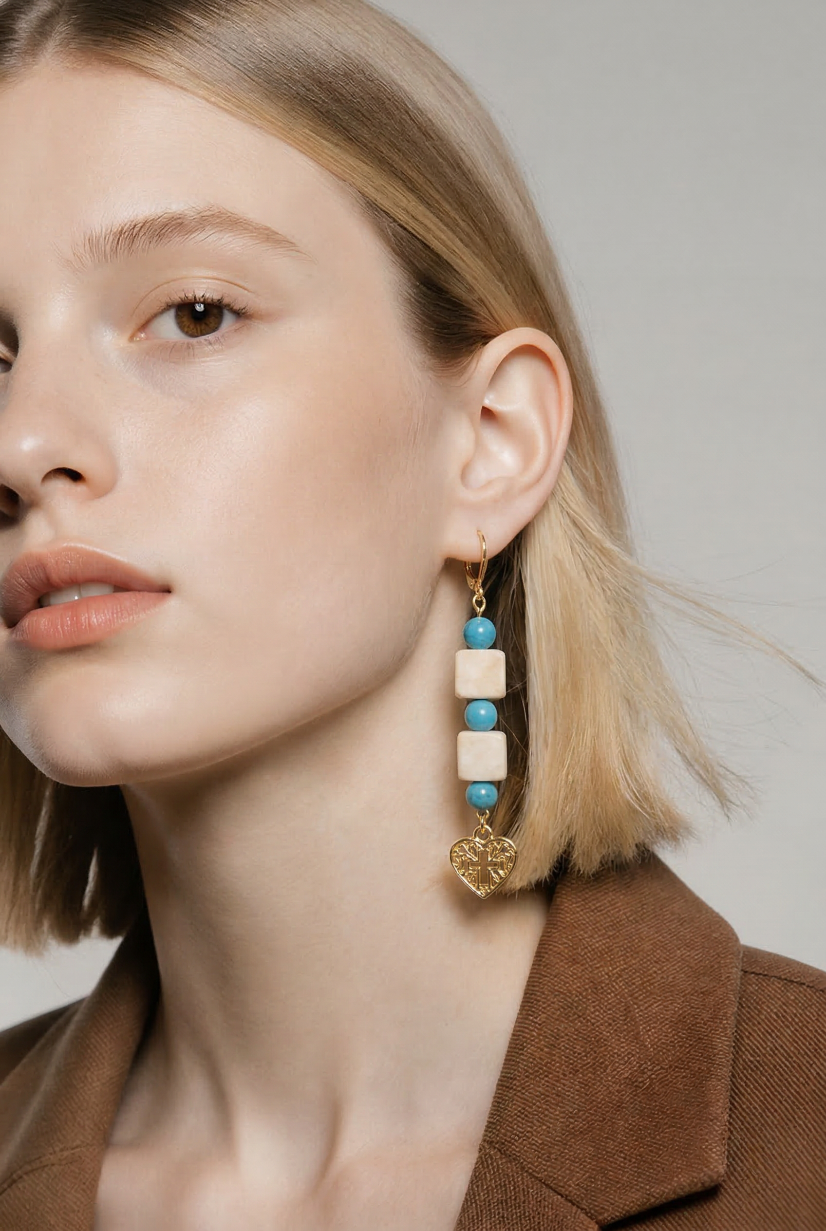 Gold Heart Cross Earrings