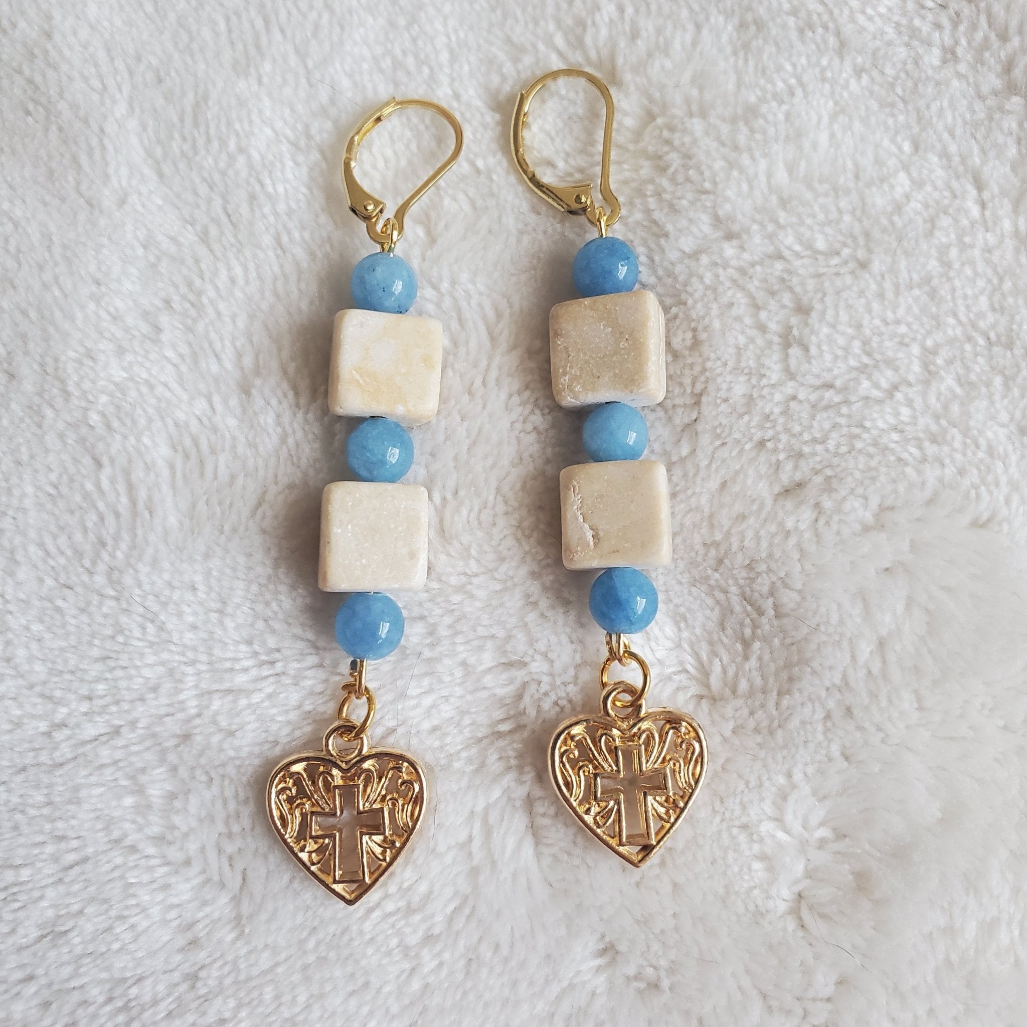 Gold Heart Cross Earrings | Mamabug ReCreations - Artisan Jewelry