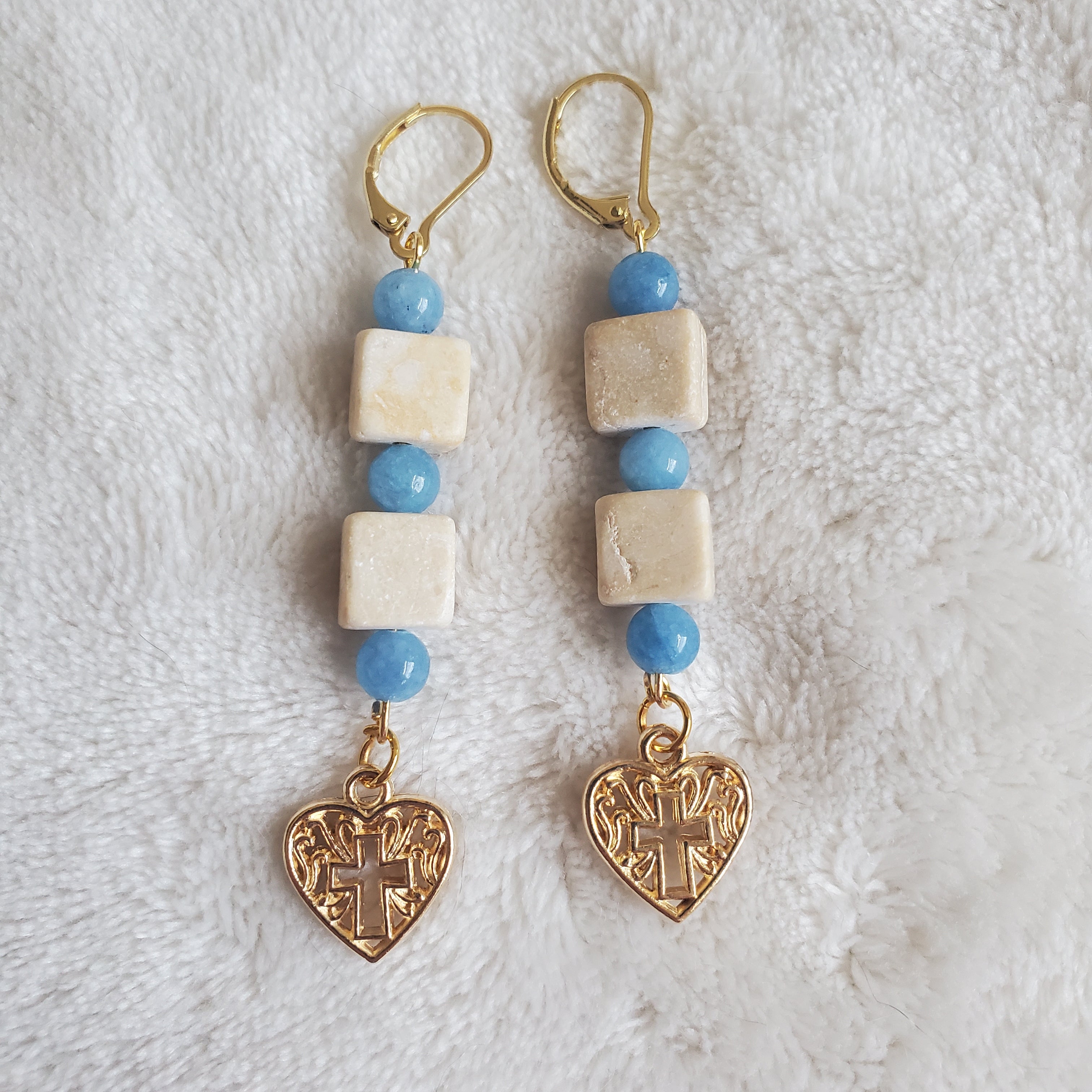 Gold Heart Cross Earrings