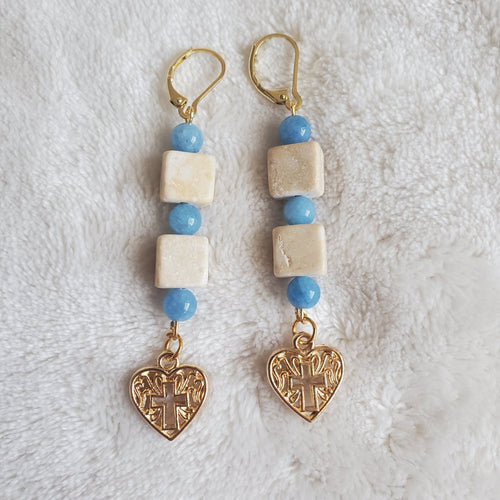 Gold Heart Cross Earrings | Mamabug ReCreations - Artisan Jewelry