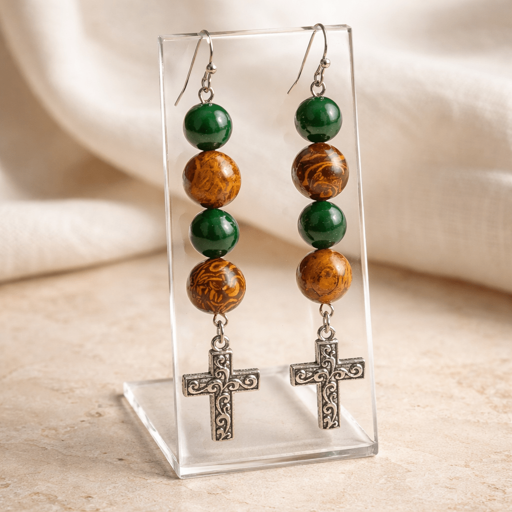 Silver Filigree Cross Earrings