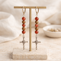 Silver Rose and Thorns Cross Earrings