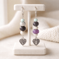 Silver Heart Cross Earrings