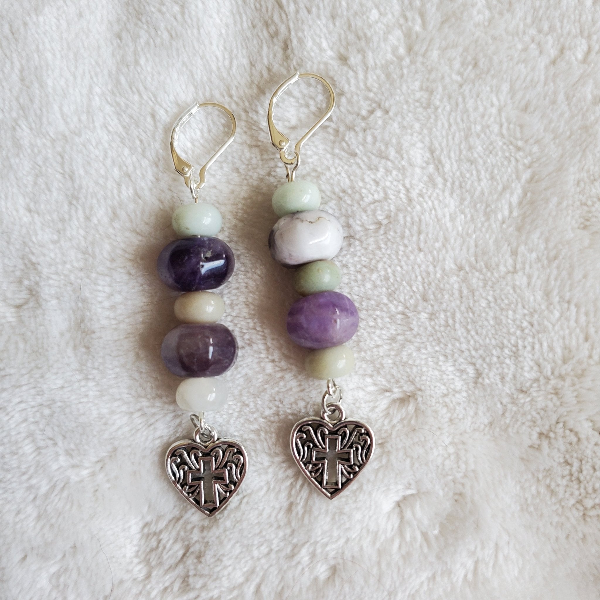 Silver Heart Cross Earrings | Mamabug ReCreations - Artisan Jewelry