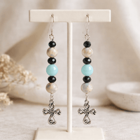 Silver Heart Knot Cross Earrings