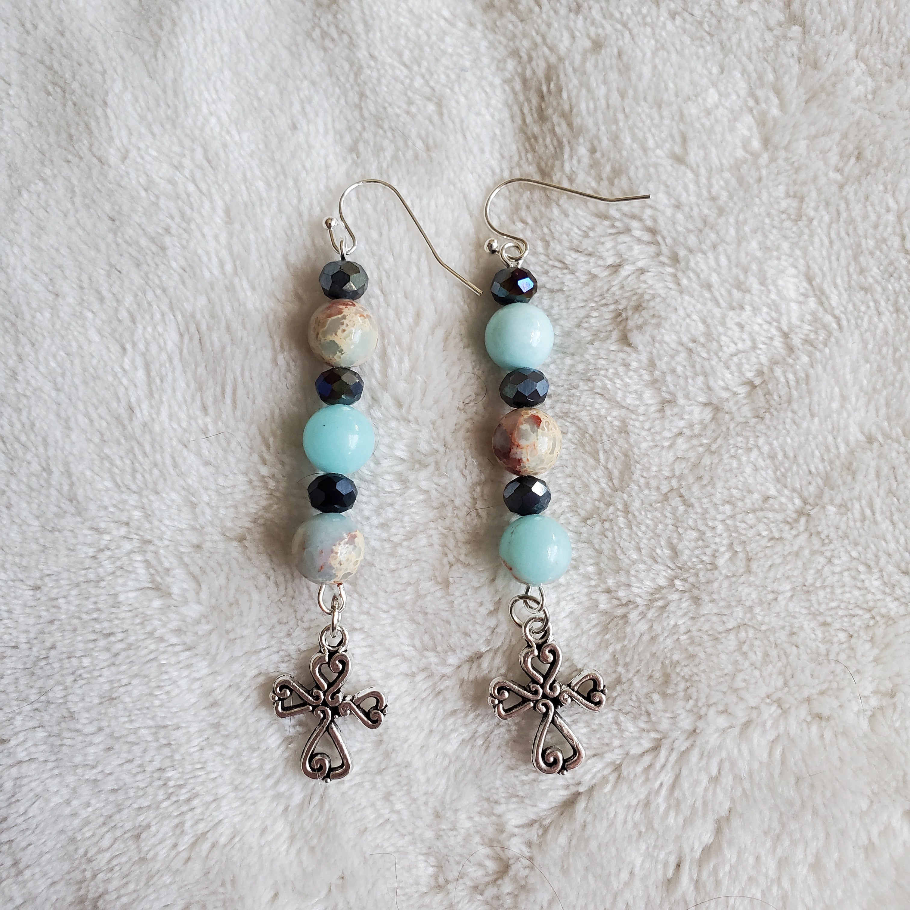 Silver Heart Knot Cross Earrings