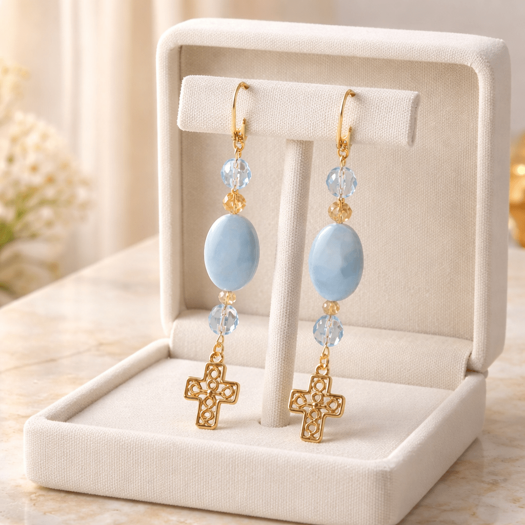 Gold Filigree Cross Earrings