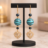 Gold Filigree Heart with Cross Earrings
