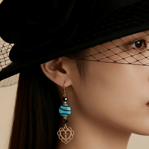 Gold Filigree Heart with Cross Earrings | Mamabug ReCreations - Artisan Jewelry
